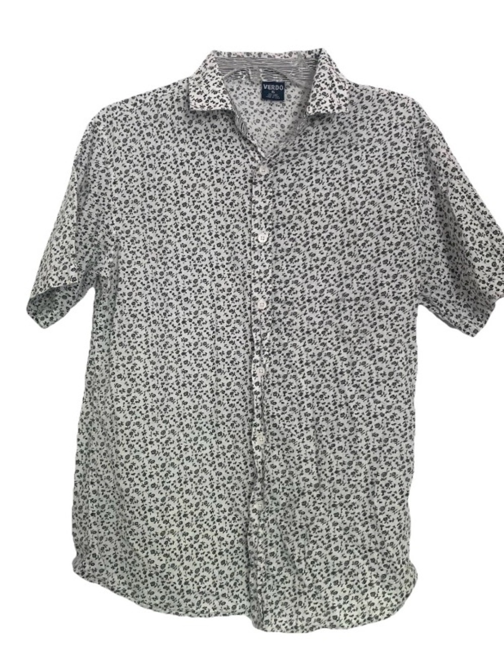 Men’s Linen Cotton Shirt Floral Black White Sz Small Short Sleeve Button Collar